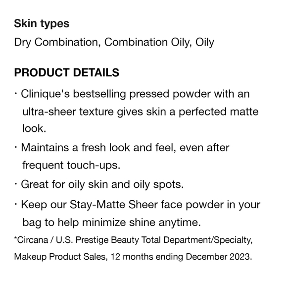 Clinique Stay-matte Sheer Pressed Powder Oil Free 23 Stay Oat NIB NEW IN BOX - Picture 6 of 12